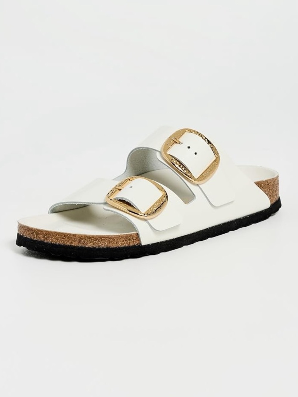 Birkenstock White Double-Strap Sandals with Gold Buckles